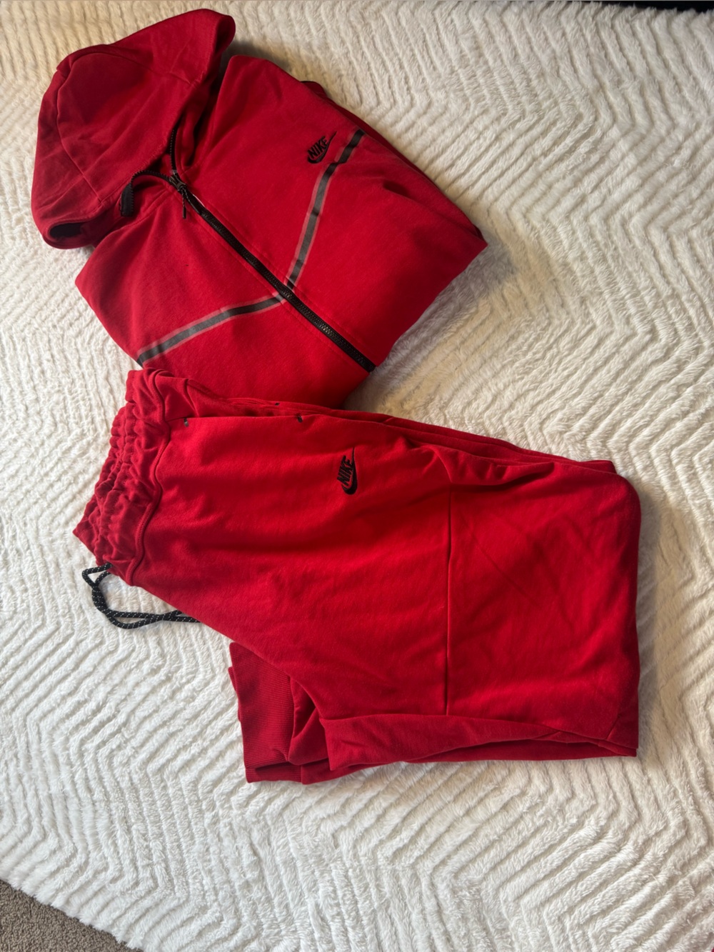Nike NSW TechFleece Tracksuit Mens6XL Red Black Full Zip Hoodie Jogger Pants set